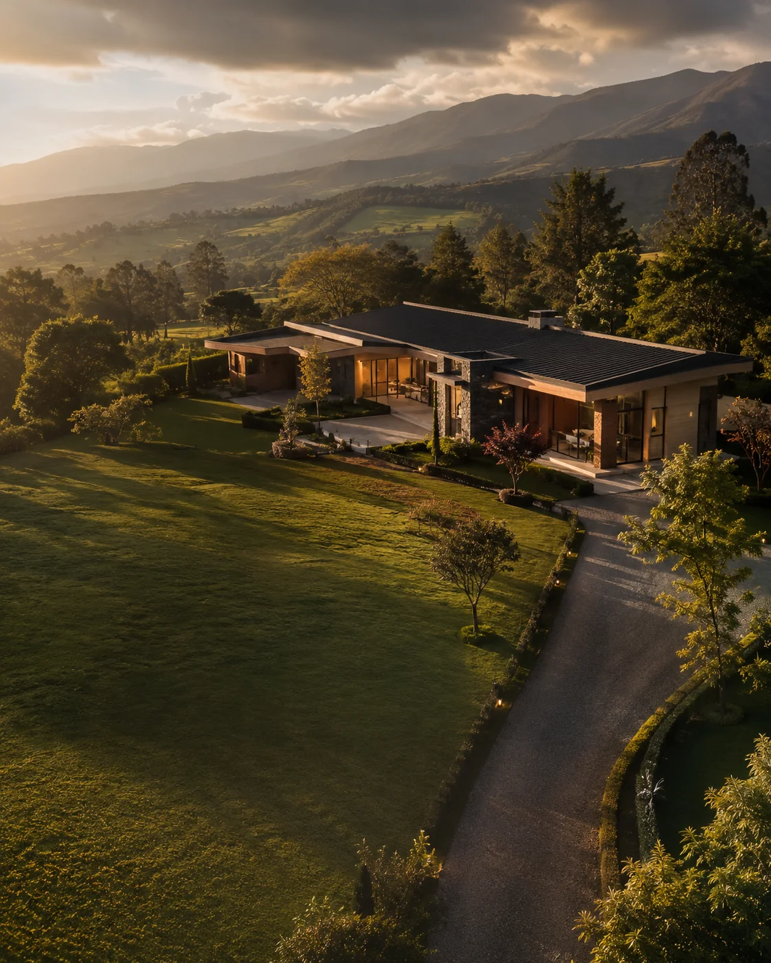 Residencia premium en entorno andino al atardecer